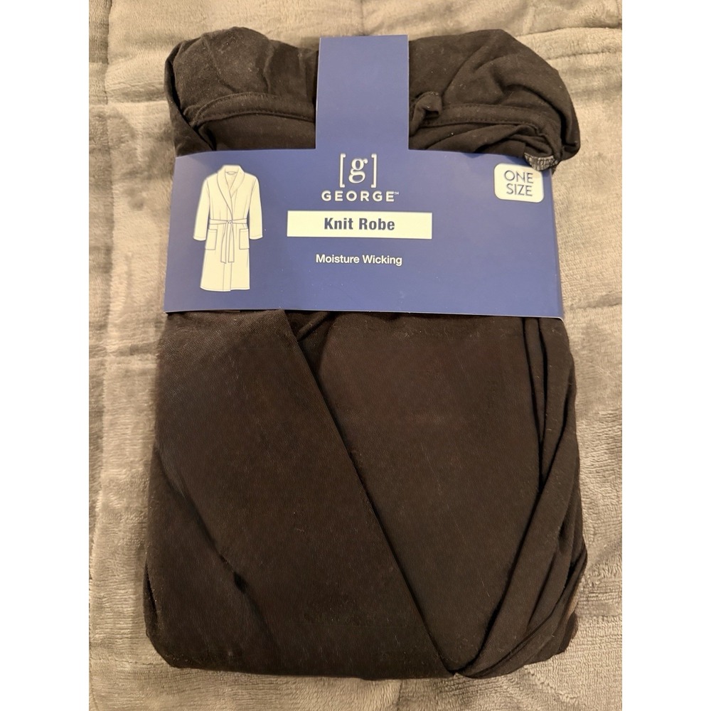 Men's Knit Sleep Robe Black One Size NWT Soft & Comfortable! Moisture Wicking